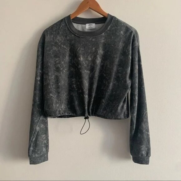 ARDENE NWT Acid Wash Tie Dye Cropped Drawstring Crew Neck Sweatshirt Sweater - Picture 2 of 9